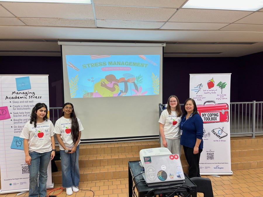 Thornlea student mental health ambassadors and a Public Health Nurse prepare to give a workshop on managing exam stress.